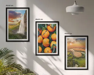 Orange Mountain Wasserfall 3er-Set Bilder mit Rahmen