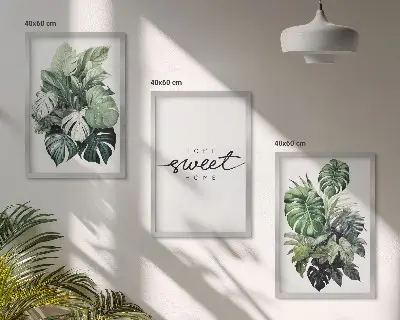 3er-Set Wandbilder mit Rahmen Pflanzenmotiv mit der Aufschrift Sweet Home