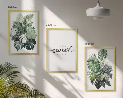 3er-Set Wandbilder mit Rahmen Pflanzenmotiv mit der Aufschrift Sweet Home