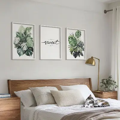 3er-Set Wandbilder mit Rahmen Pflanzenmotiv mit der Aufschrift Sweet Home