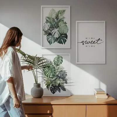 3er-Set Wandbilder mit Rahmen Pflanzenmotiv mit der Aufschrift Sweet Home