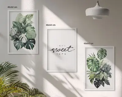 3er-Set Wandbilder mit Rahmen Pflanzenmotiv mit der Aufschrift Sweet Home