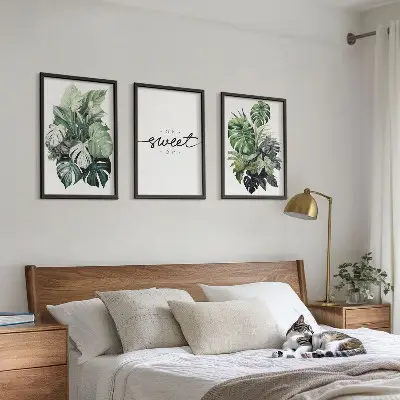3er-Set Wandbilder mit Rahmen Pflanzenmotiv mit der Aufschrift Sweet Home