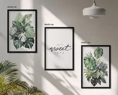3er-Set Wandbilder mit Rahmen Pflanzenmotiv mit der Aufschrift Sweet Home
