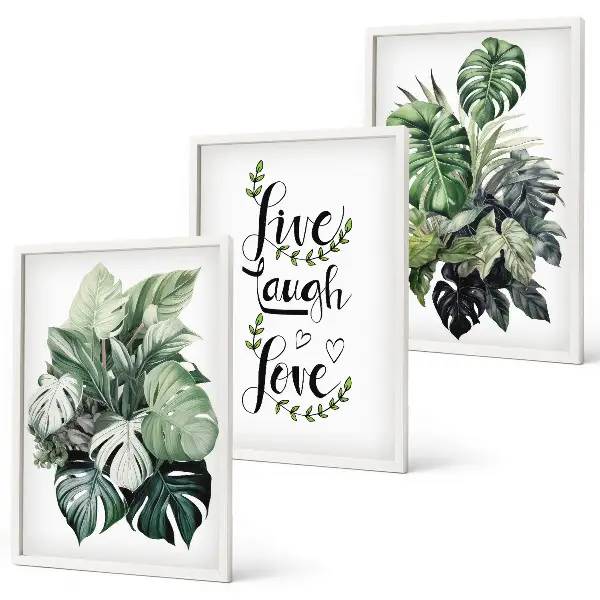 Gerahmtes Bilderset mit Blattpflanzen Motiv Live Laugh Love