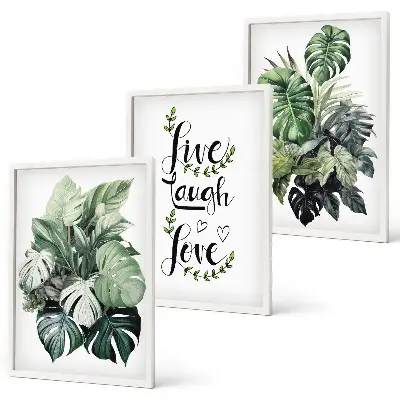 Gerahmtes Bilderset mit Blattpflanzen Motiv Live Laugh Love