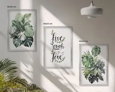 Gerahmtes Bilderset mit Blattpflanzen Motiv Live Laugh Love