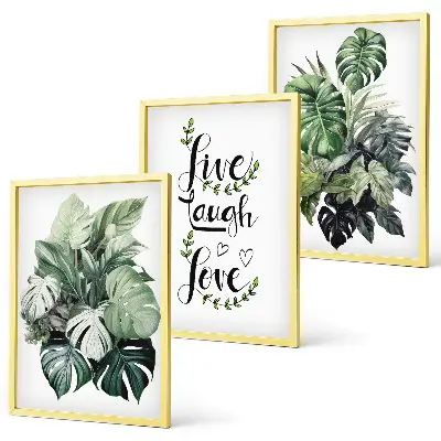 Gerahmtes Bilderset mit Blattpflanzen Motiv Live Laugh Love