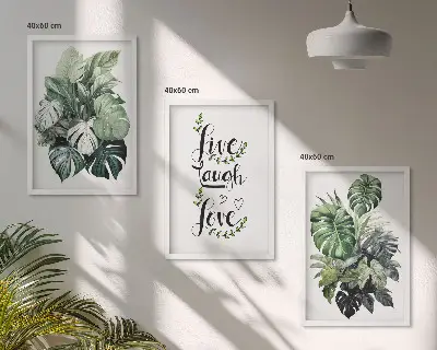 Gerahmtes Bilderset mit Blattpflanzen Motiv Live Laugh Love