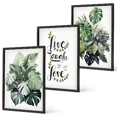Gerahmtes Bilderset mit Blattpflanzen Motiv Live Laugh Love