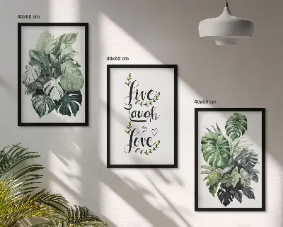 Gerahmtes Bilderset mit Blattpflanzen Motiv Live Laugh Love