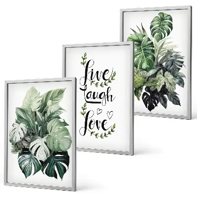 Gerahmtes Bilderset mit Blattpflanzen Motiv Live Laugh Love
