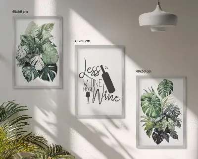 Bilder-3er-Set mit Rahmen mit Blättern der weinroten grünen Pflanze