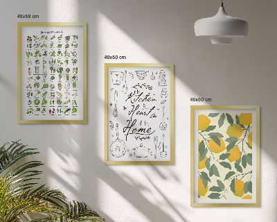 Gerahmtes bilderset Bemalte Zitronen-Küchenkräuter