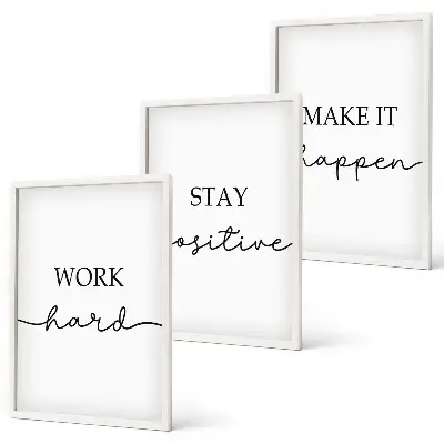 3er-Set Wandbilder mit Rahmen minimalistische Motivationssprüche