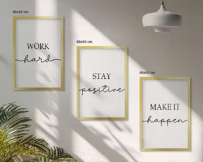 3er-Set Wandbilder mit Rahmen minimalistische Motivationssprüche