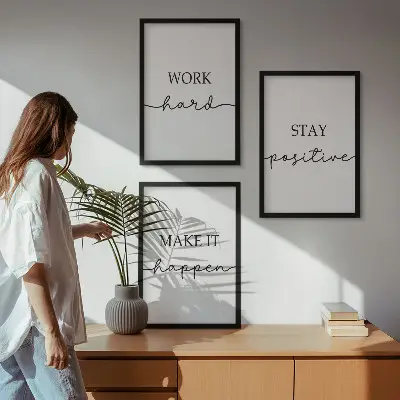 3er-Set Wandbilder mit Rahmen minimalistische Motivationssprüche