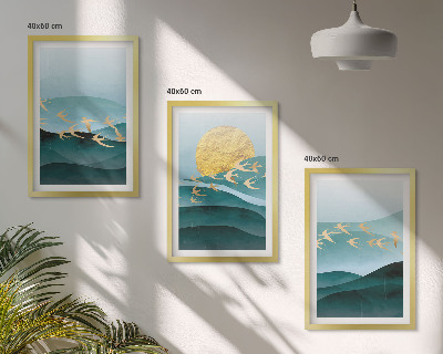 Bilder-3er-set mit rahmen Abstrakte Sonnenuntergangslandschaften
