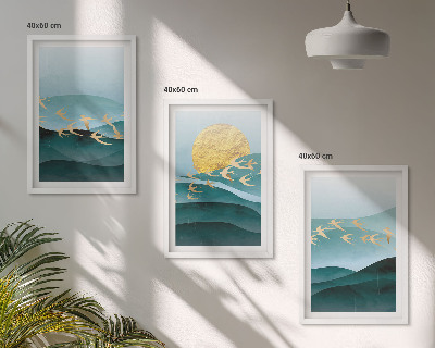 Bilder-3er-set mit rahmen Abstrakte Sonnenuntergangslandschaften