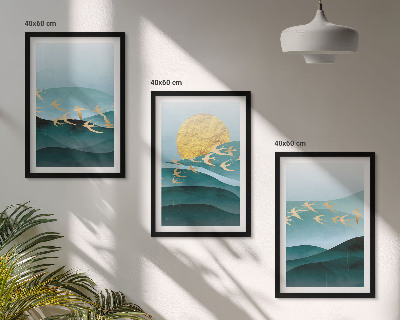 Bilder-3er-set mit rahmen Abstrakte Sonnenuntergangslandschaften