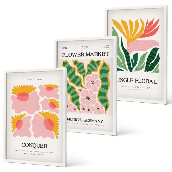 Blumen und Blätter Poster Set 3er Set inklusive Rahmen