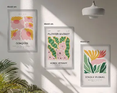 Blumen und Blätter Poster Set 3er Set inklusive Rahmen