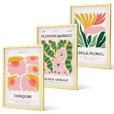 Blumen und Blätter Poster Set 3er Set inklusive Rahmen