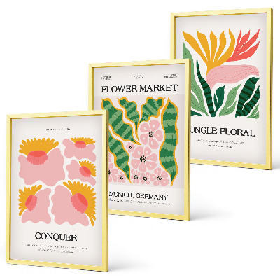 Bilder-3er-set mit rahmen Blumen und Blätter – moderne Poster
