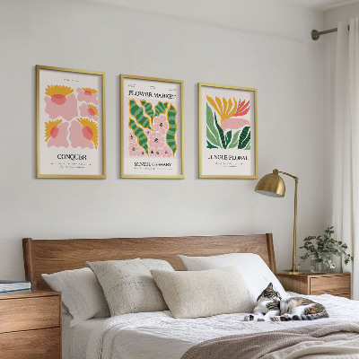 Bilder-3er-set mit rahmen Blumen und Blätter – moderne Poster