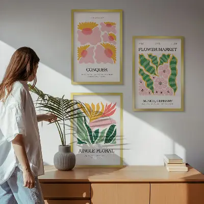 Blumen und Blätter Poster Set 3er Set inklusive Rahmen