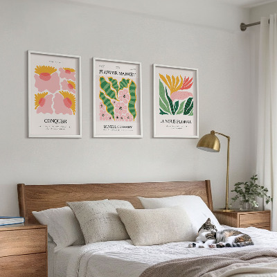 Bilder-3er-set mit rahmen Blumen und Blätter – moderne Poster
