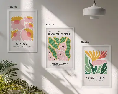 Blumen und Blätter Poster Set 3er Set inklusive Rahmen