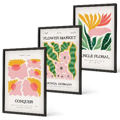 Blumen und Blätter Poster Set 3er Set inklusive Rahmen