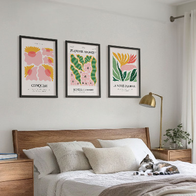 Bilder-3er-set mit rahmen Blumen und Blätter – moderne Poster