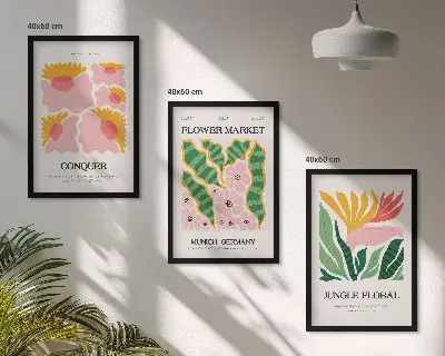 Blumen und Blätter Poster Set 3er Set inklusive Rahmen