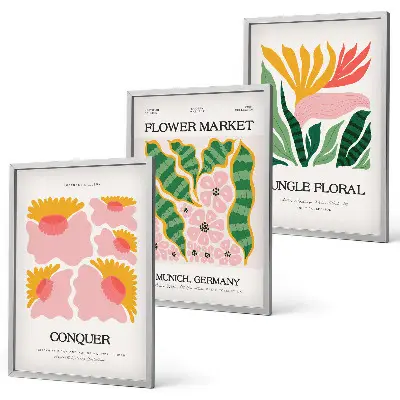 Blumen und Blätter Poster Set 3er Set inklusive Rahmen
