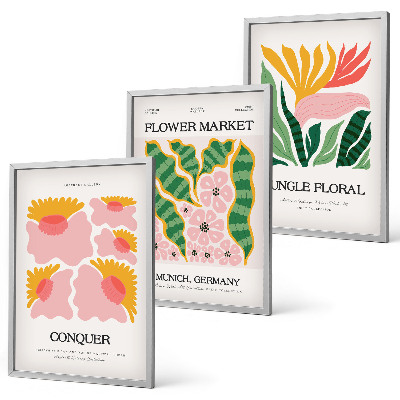 Bilder-3er-set mit rahmen Blumen und Blätter – moderne Poster