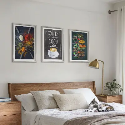Gerahmtes Bilderset mit Motiven von Gewürzen Kaffee Kräutern und Mustern