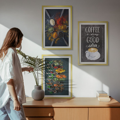 Gerahmtes bilderset Gewürze, Kaffee, Kräuter, Muster