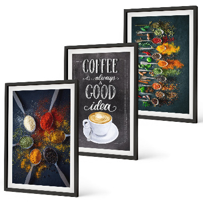 Gerahmtes bilderset Gewürze, Kaffee, Kräuter, Muster