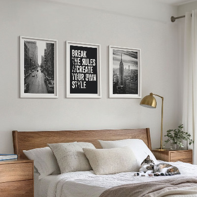 Bilder-3er-set mit rahmen Inspiration für Schwarz-Weiß-Darstellungen von Stadtstraßen