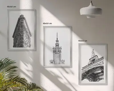 Gerahmtes Bilderset architektonische Gebäude in Schwarz-Weiß
