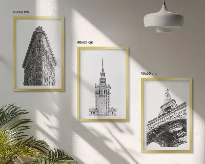 Gerahmtes Bilderset architektonische Gebäude in Schwarz-Weiß