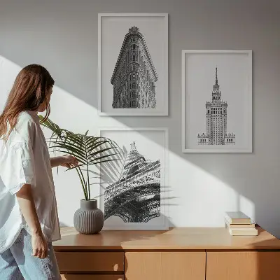 Gerahmtes Bilderset architektonische Gebäude in Schwarz-Weiß