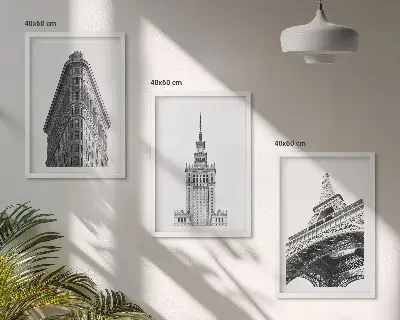 Gerahmtes Bilderset architektonische Gebäude in Schwarz-Weiß