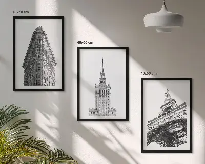 Gerahmtes Bilderset architektonische Gebäude in Schwarz-Weiß