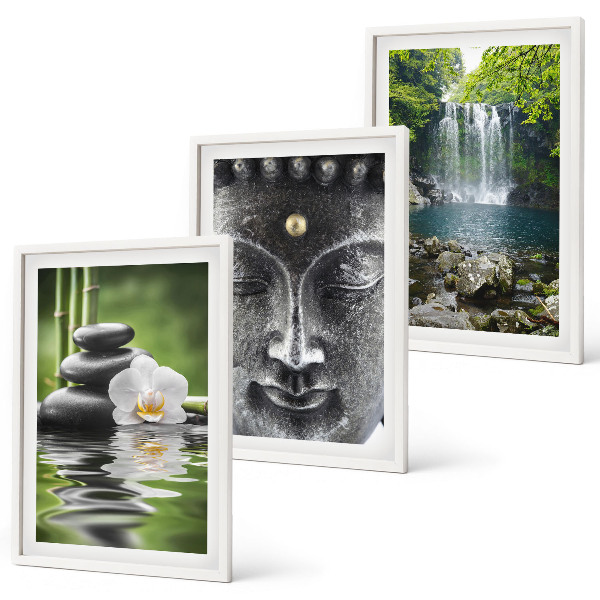 Bilder-3er-set mit rahmen Harmoniesteine Wasser Buddha