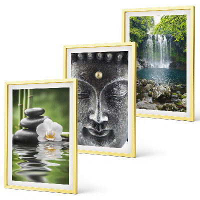 Bilder-3er-set mit rahmen Harmoniesteine ​​Wasser Buddha