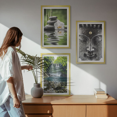 Bilder-3er-set mit rahmen Harmoniesteine ​​Wasser Buddha