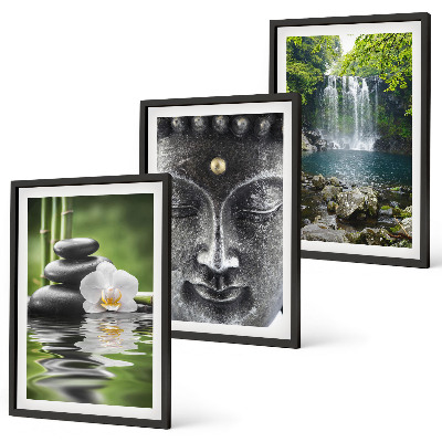 Bilder-3er-set mit rahmen Harmoniesteine ​​Wasser Buddha